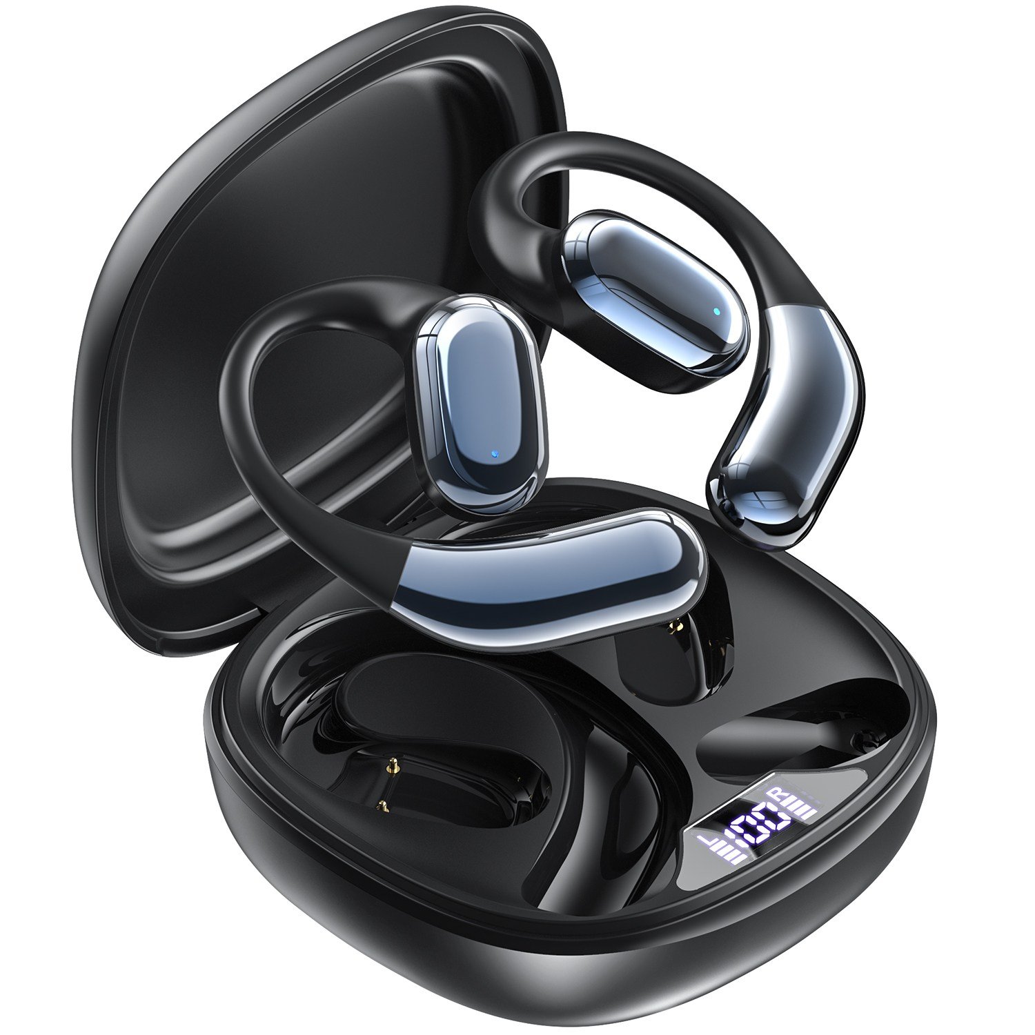 OMIIYA 귀걸이형 노이즈캔슬링 무선 블루투스 이어폰 오픈형 고음질, 블랙, E12할인 상세 이미지 2