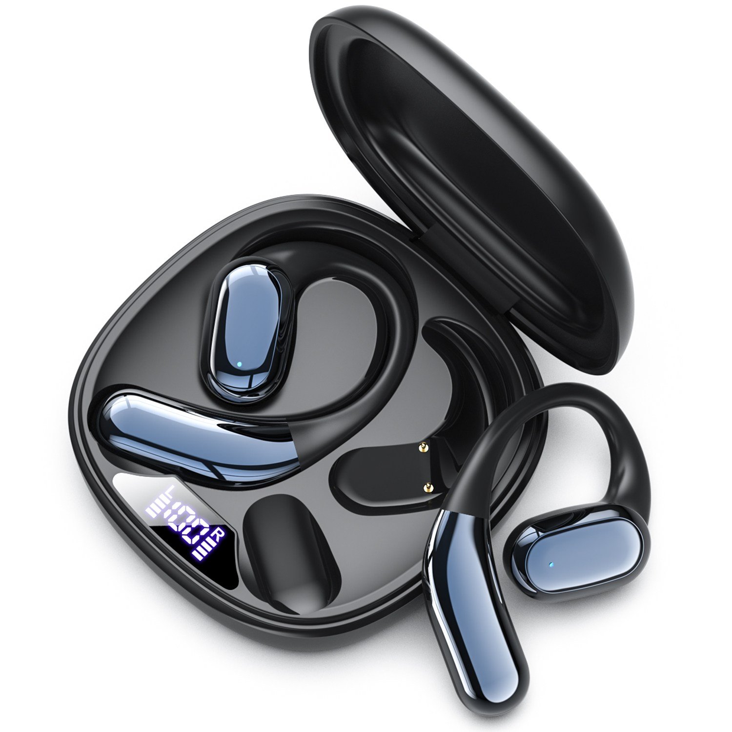 OMIIYA 귀걸이형 노이즈캔슬링 무선 블루투스 이어폰 오픈형 고음질, 블랙, E12할인 상세 이미지 1