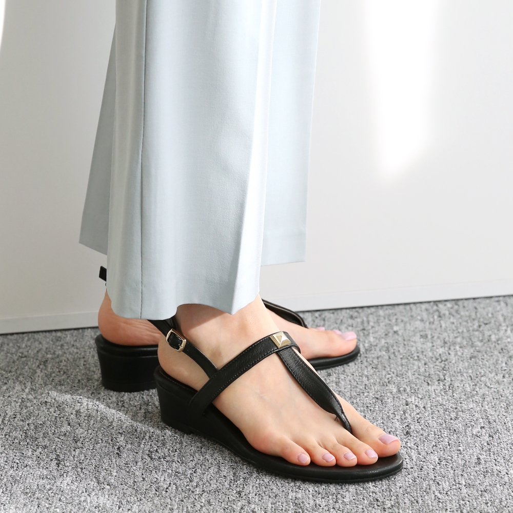 천연소가죽 T스트랩 여성 쪼리샌들 4cm 상세 이미지 1