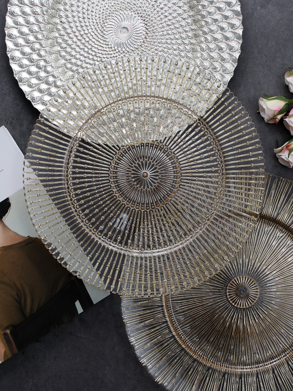 대형 골드 강화유리 플레이팅 접시 파티용 예쁜 큰접시 상세 이미지 2