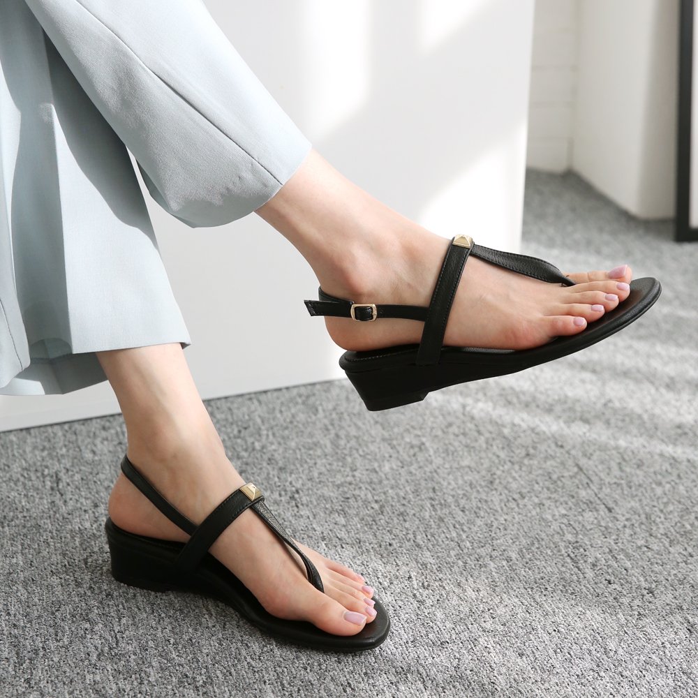 천연소가죽 T스트랩 여성 쪼리샌들 4cm 상세 이미지 2