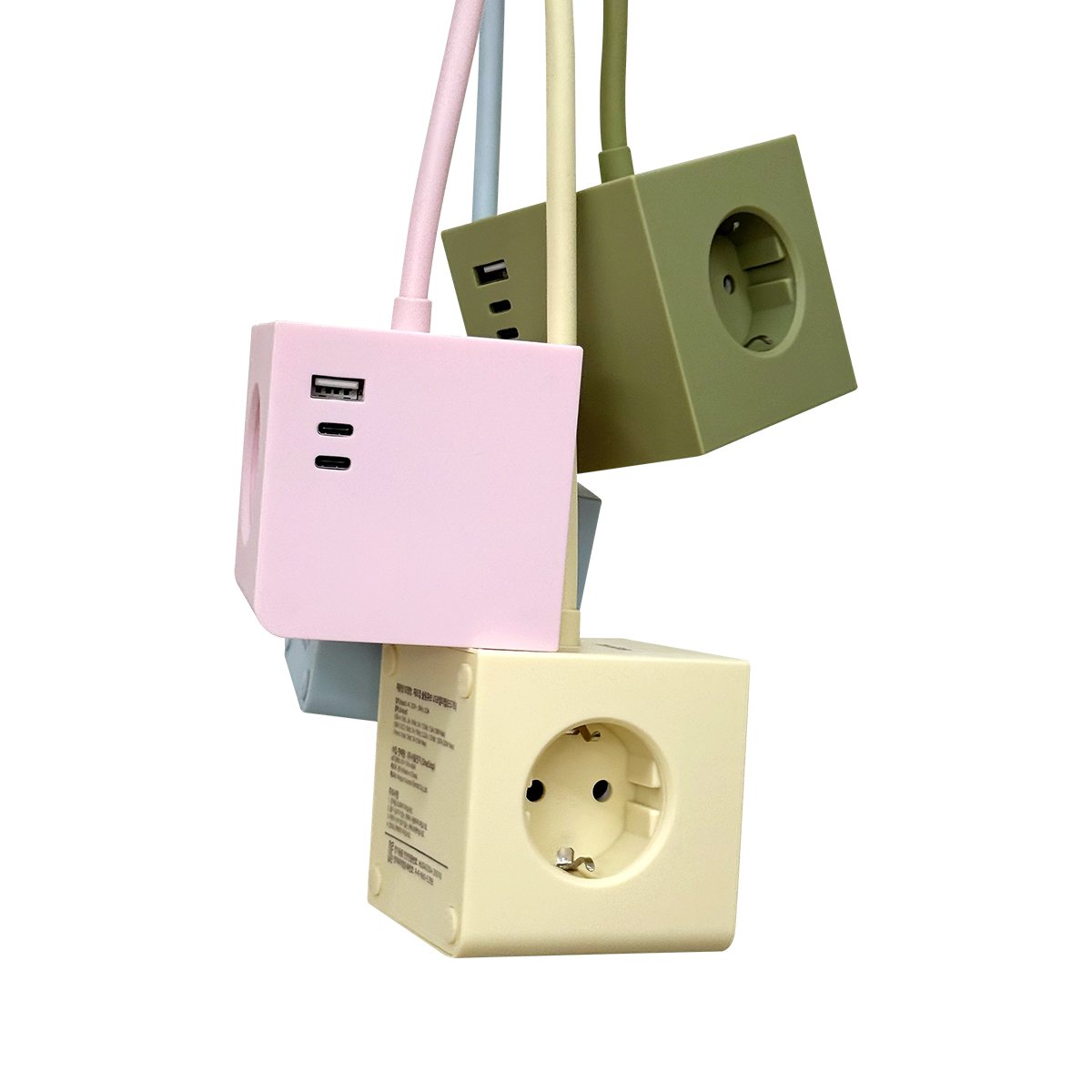 큐브 멀티탭 USB C타입 충전기 4000w 사각 컬러 디자인 3구 콘센트 상세 이미지 2