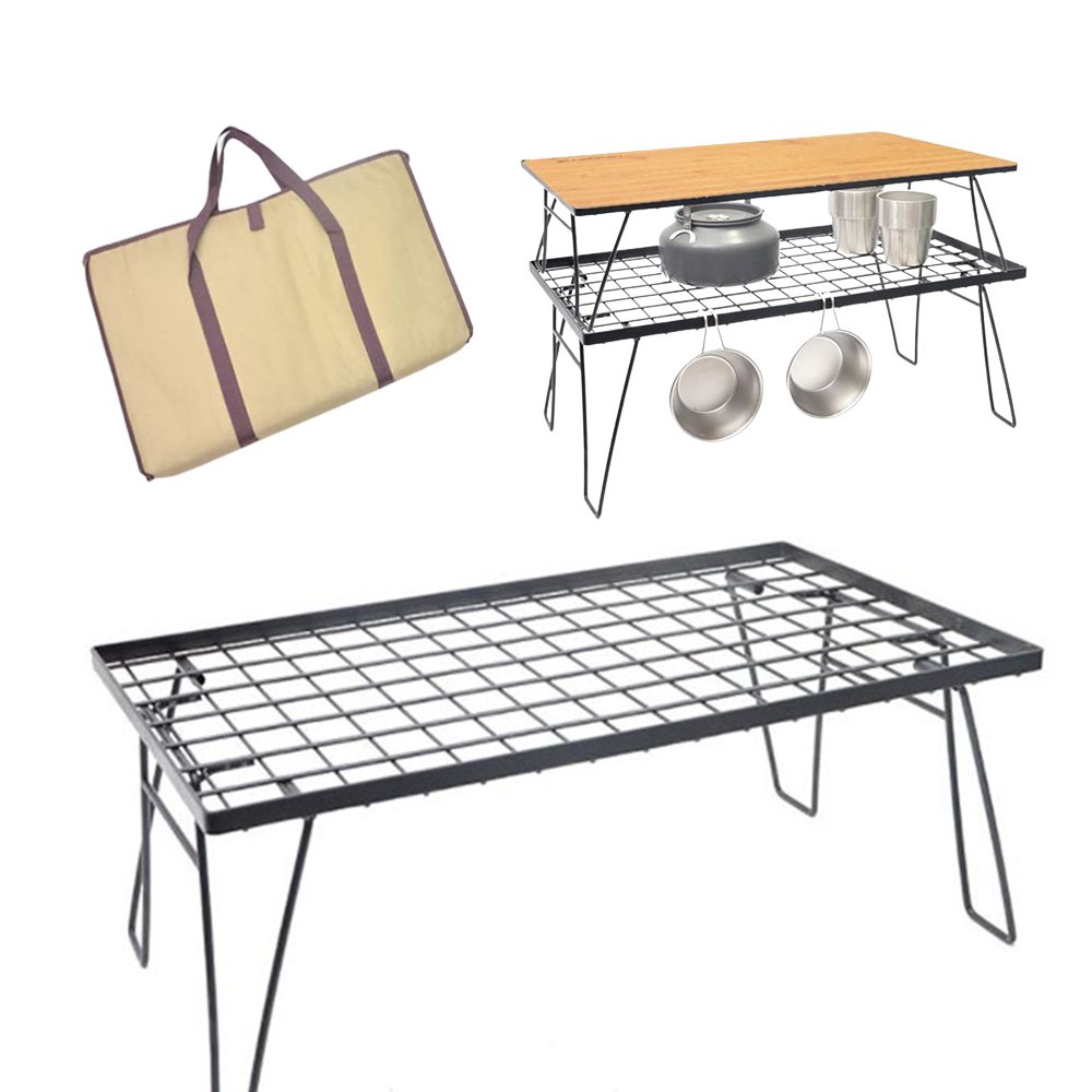 쿨러 테이블 신형 블랙 캠핑 우드 선반 스탠드 경량 쉘프 접이식 철제 메쉬 받침대 상세 이미지 2