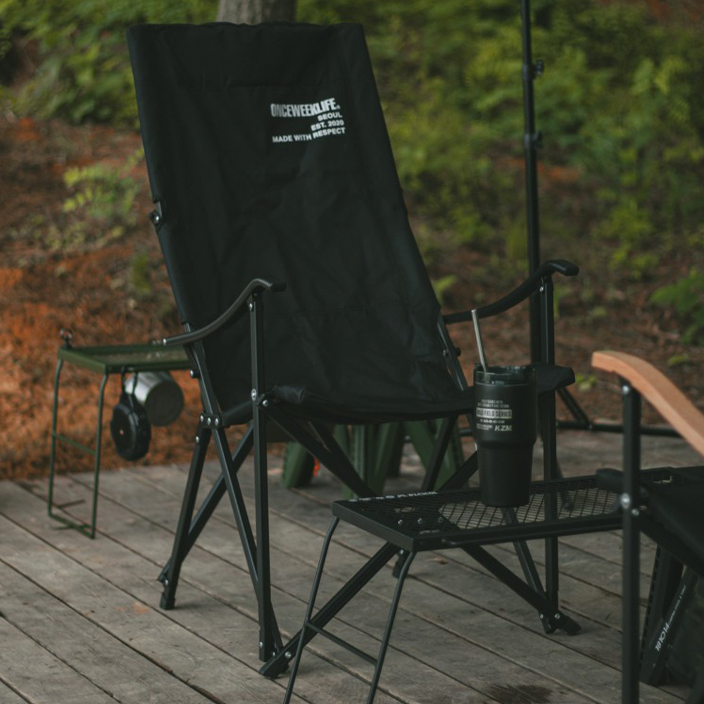 원스위크라이프 캠핑 접이식 경량 롱 릴렉스 체어 특대, 블랙프레임 / 베이지, 1개 상세 이미지 1