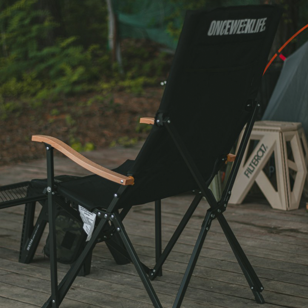 원스위크라이프 캠핑 접이식 경량 롱 릴렉스 체어 특대, 블랙프레임 / 베이지, 1개 상세 이미지 2