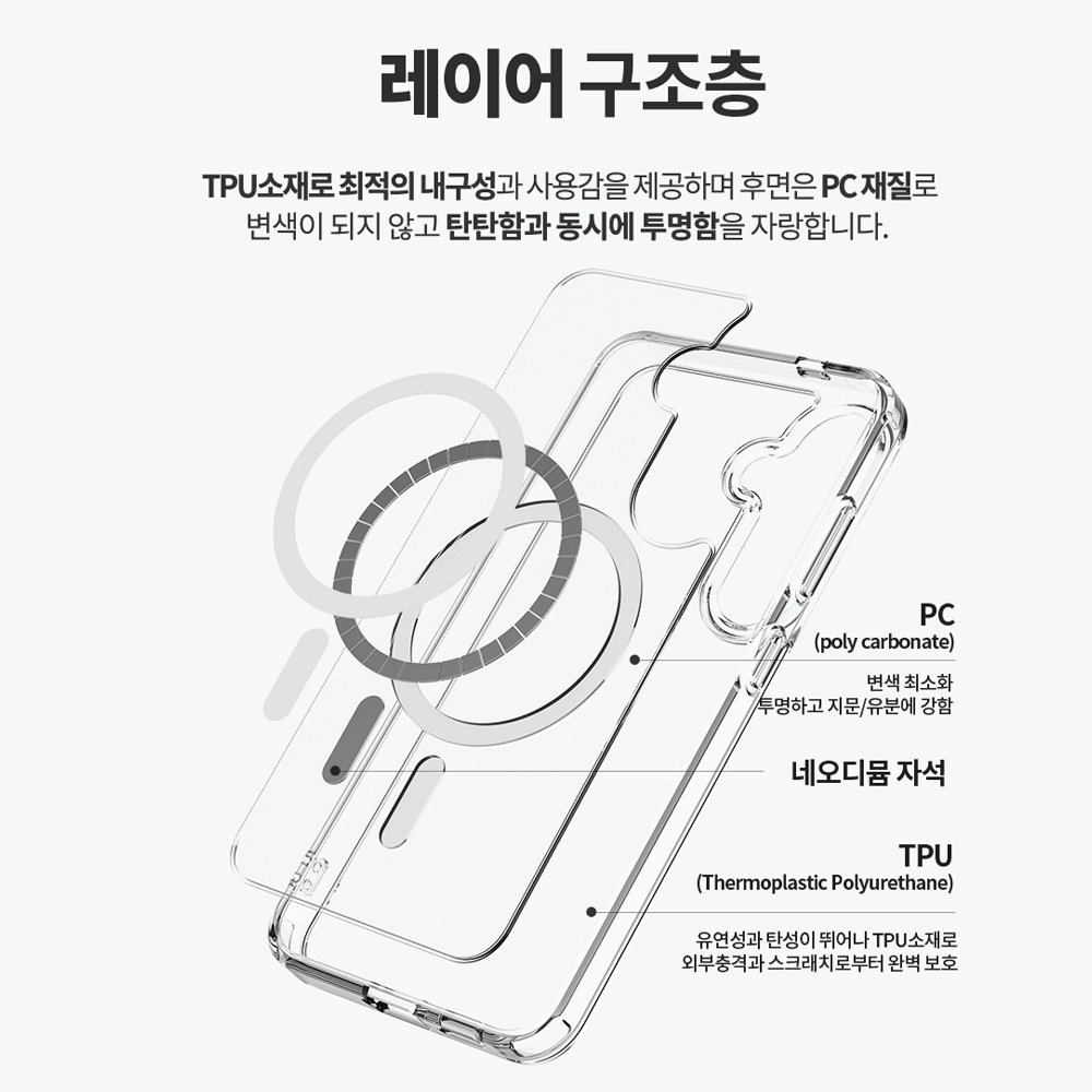랩씨 맥세이프 마그넷 케이스 최강 2배 자력 변색 방지 클리어 투명, 갤럭시S24 상세 이미지 2